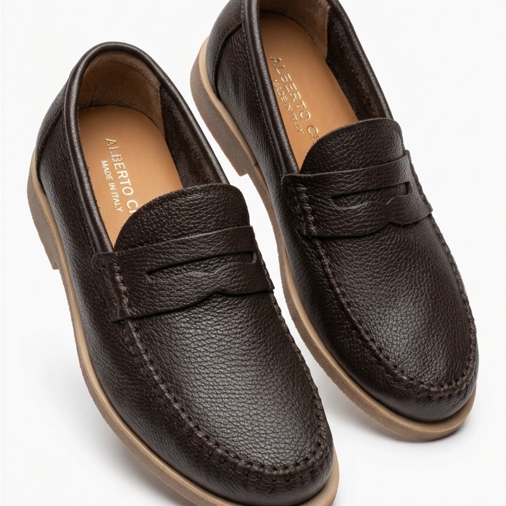 Alberto Ciccioli Men’s Soft Brown Leather Comfort Penny Loafers